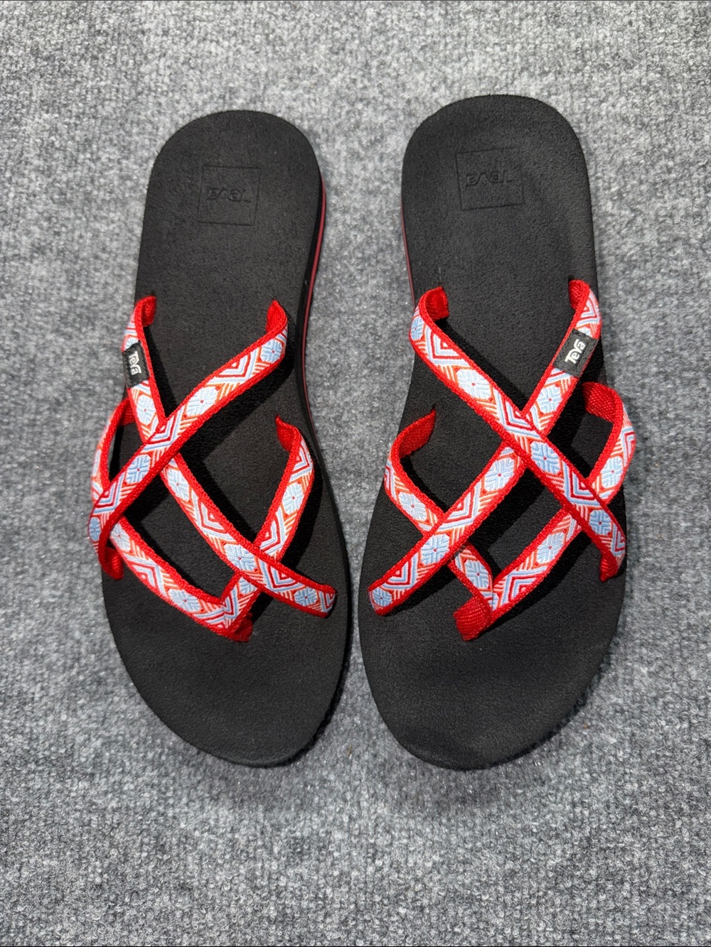 Teva Women's Black Sandals with Red and White Geometric Straps